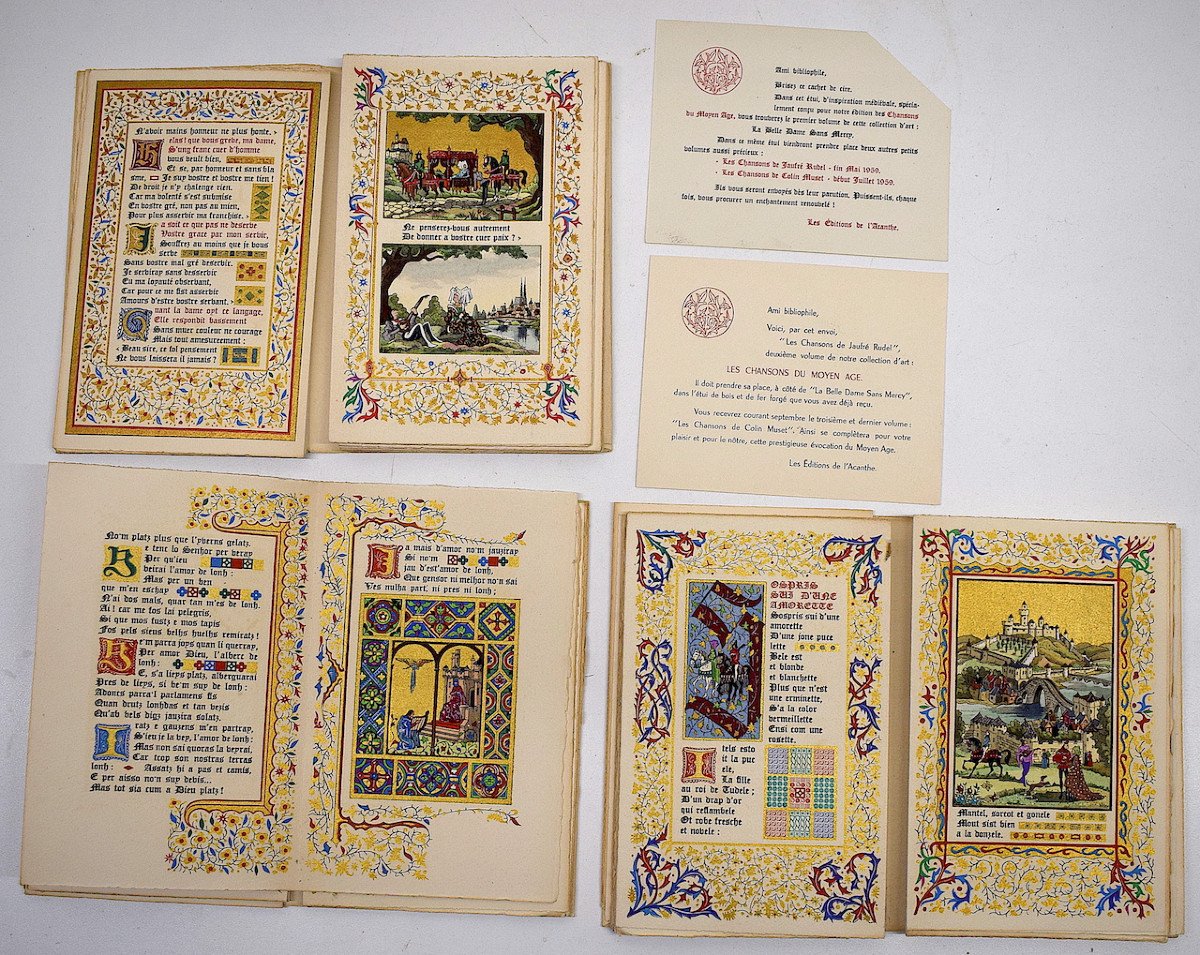 Coffret Bois  Trois Livres Chansons Médiévales Du Moyen Age Enluminure De Jean Gradassi Ref610-photo-2