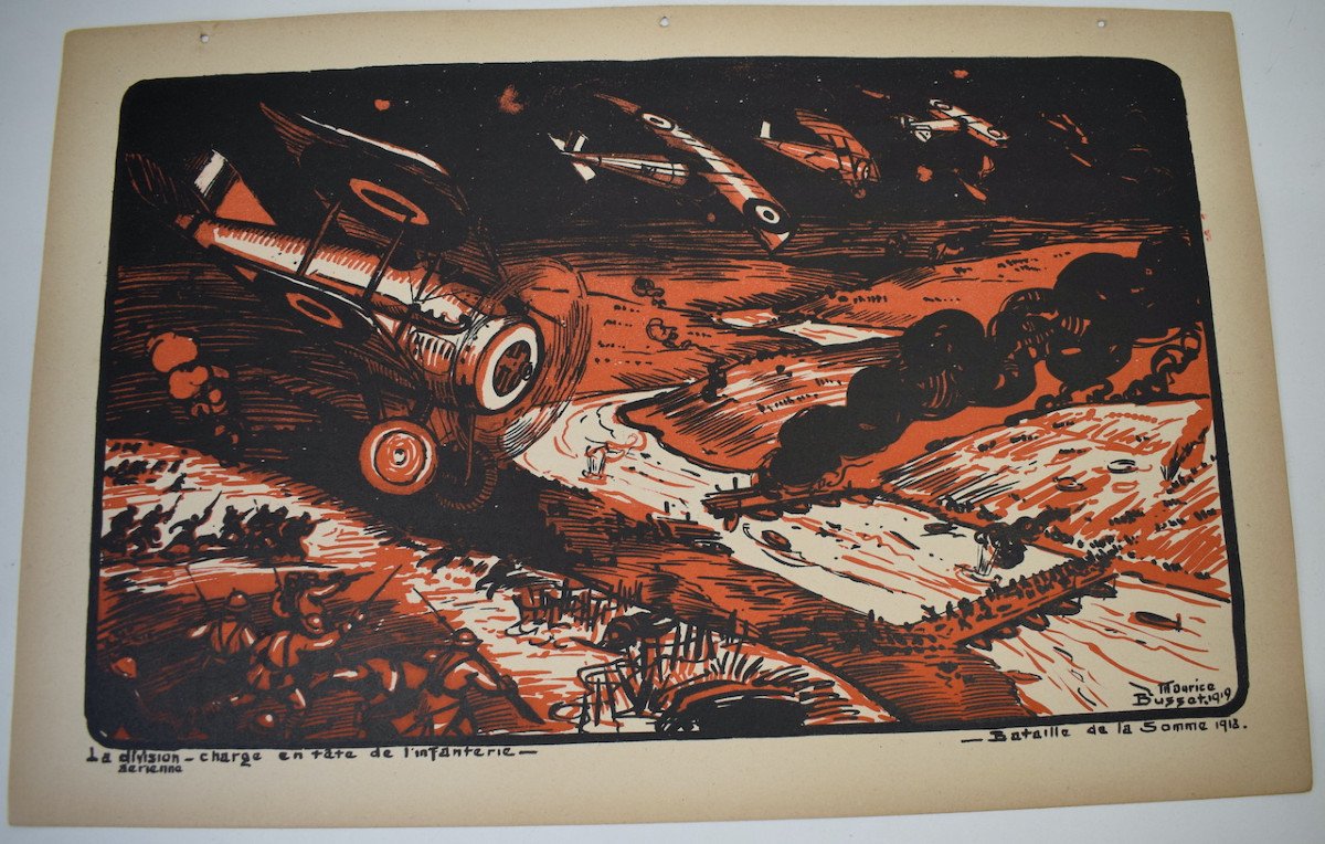 Print Maurice Busset Poster Lithograph Airplane Aviation Military War 1914 1918 Ref613-photo-1