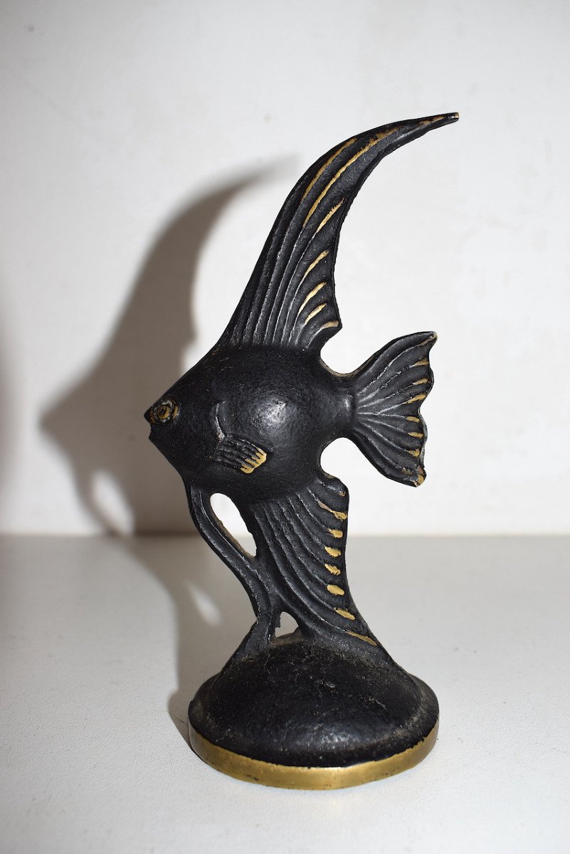 Sculpture Bronze Poisson Scalaire Presse Papier De Bureau    Vers 1950 1960 Ref615-photo-2