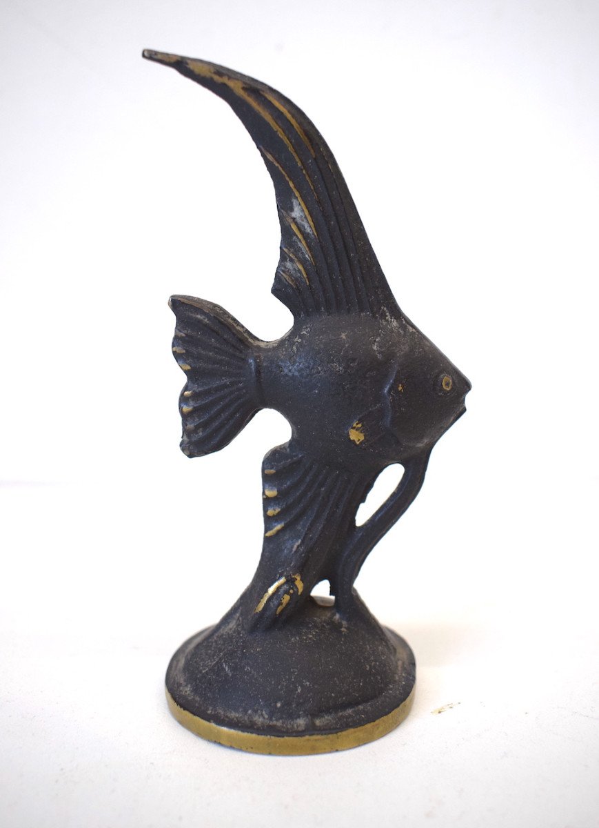 Sculpture Bronze Poisson Scalaire Presse Papier De Bureau    Vers 1950 1960 Ref615-photo-4