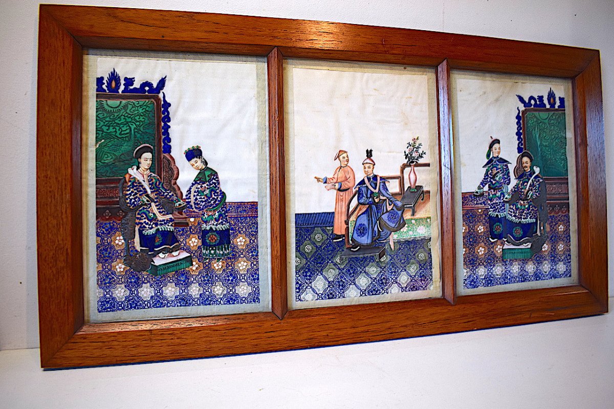 Three Chinese Gouaches Scene Of Scholar And Dignitary China XIXth Rice Paper Rt880-photo-2