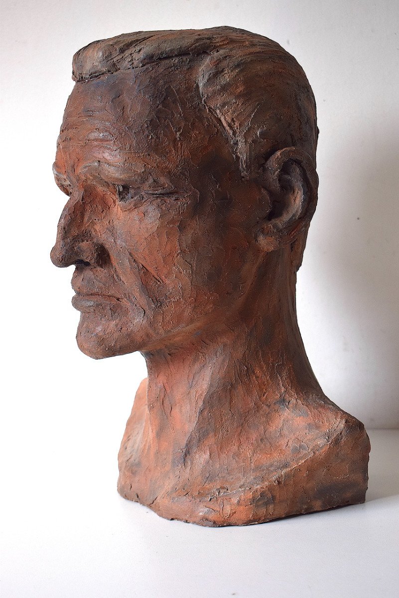 Hildebert Derre Terracotta Head Of A Man Art Deco Belgium Netherlands Bust Ref635-photo-2