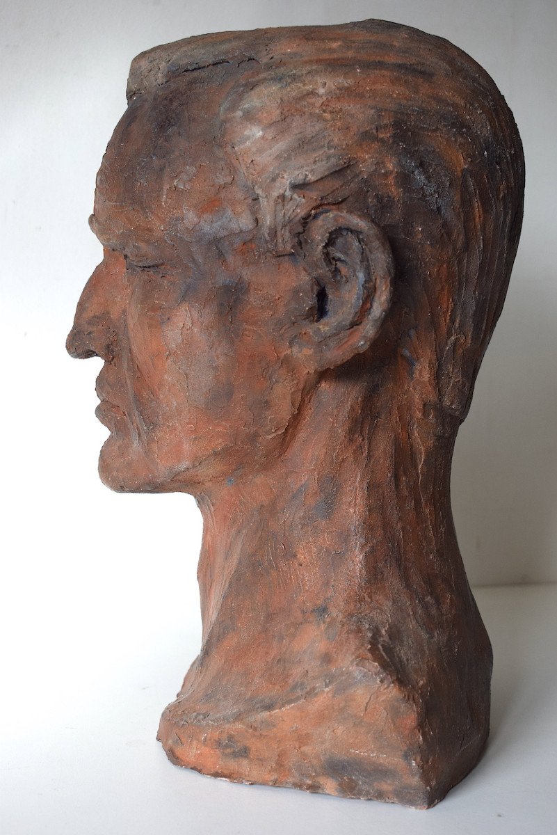 Hildebert Derre Terracotta Head Of A Man Art Deco Belgium Netherlands Bust Ref635-photo-1