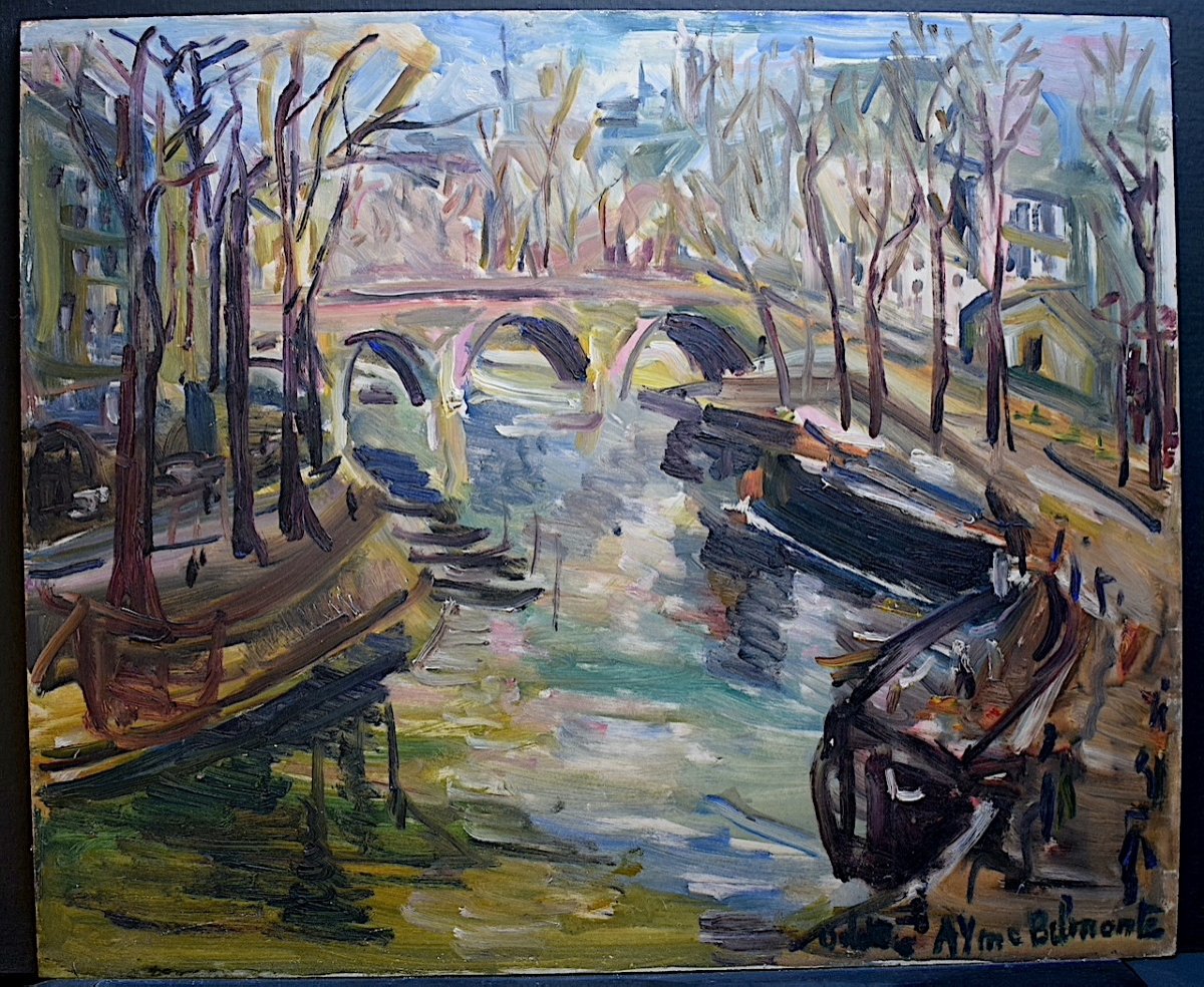 ODETTE AYME BELMONTE Paysage Post Impressionniste Pont Rivière Paris XX Années 50 RT887-photo-5