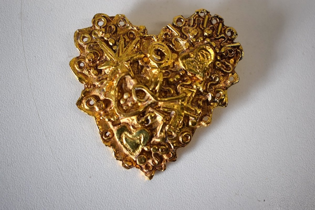 The Heart Brooch Signed Christian Lacroix France In Golden Metal And Earrings Ref653-photo-3