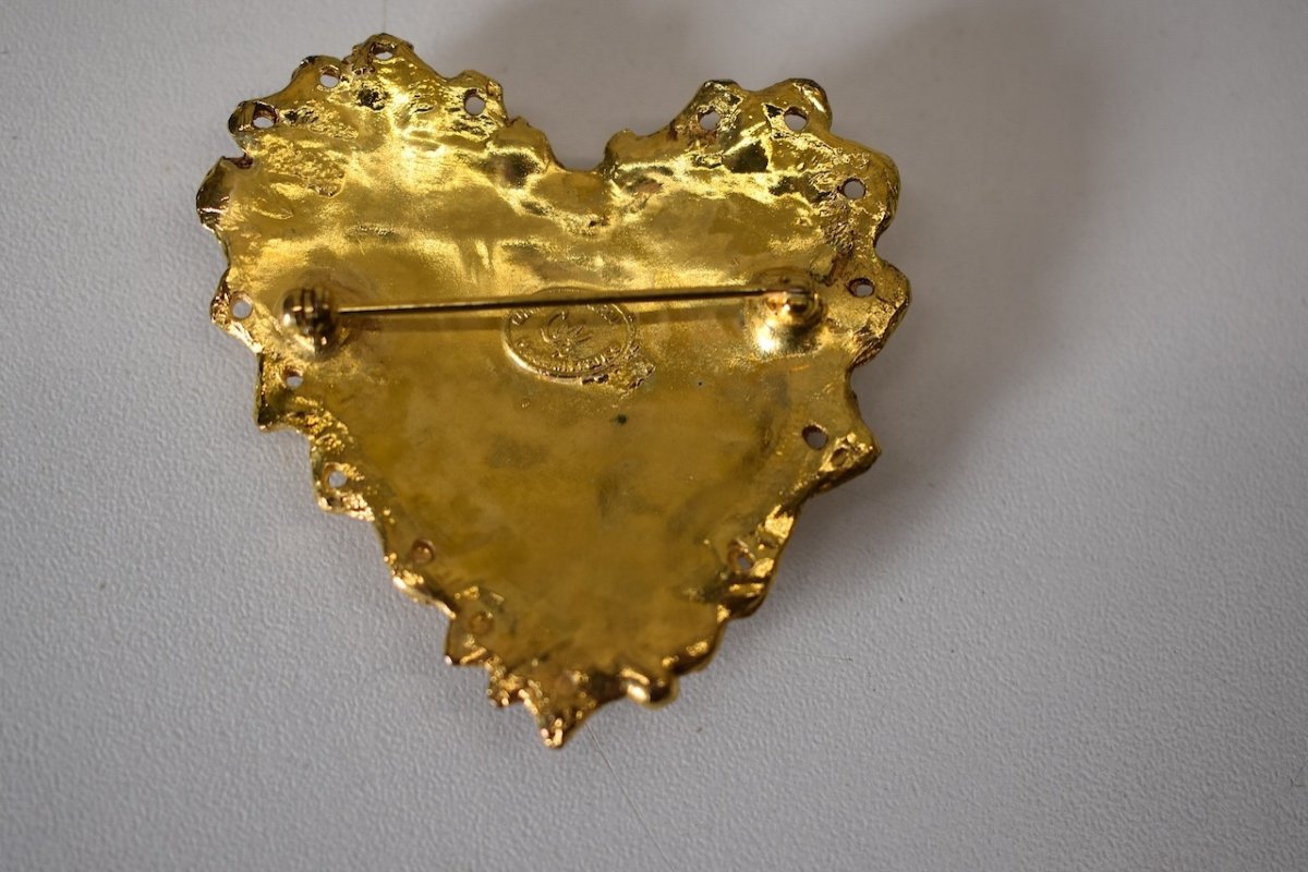 The Heart Brooch Signed Christian Lacroix France In Golden Metal And Earrings Ref653-photo-4