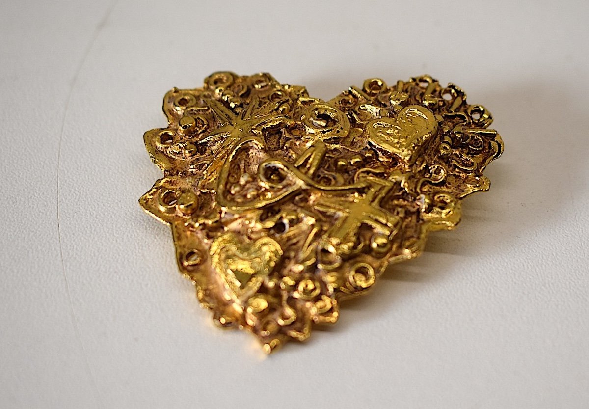 The Heart Brooch Signed Christian Lacroix France In Golden Metal And Earrings Ref653-photo-6