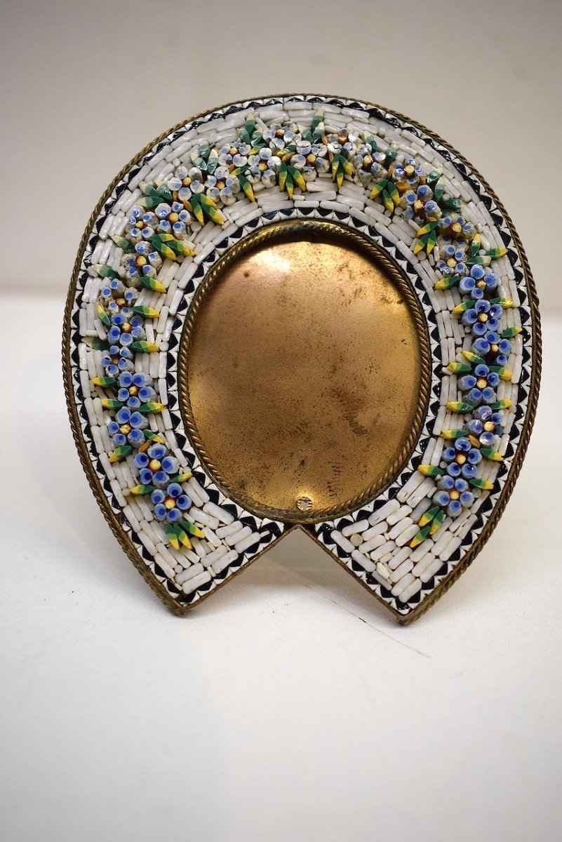 Miniature Bronze Photo Frame Micro Mosaic Glass Flower Decor Italy Circa 1900 Ref659-photo-2