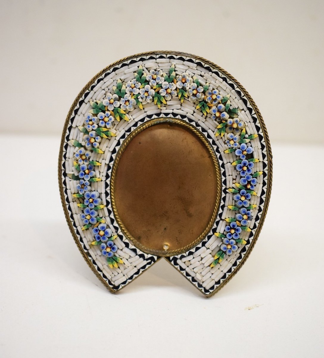 Miniature Bronze Photo Frame Micro Mosaic Glass Flower Decor Italy Circa 1900 Ref659