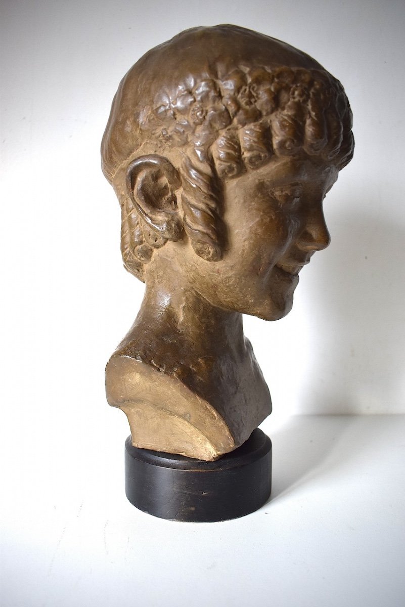 Jeanne Leyritz Vesques Art Deco Terracotta Bust Young Girl With Flowered Headband Ref669-photo-3