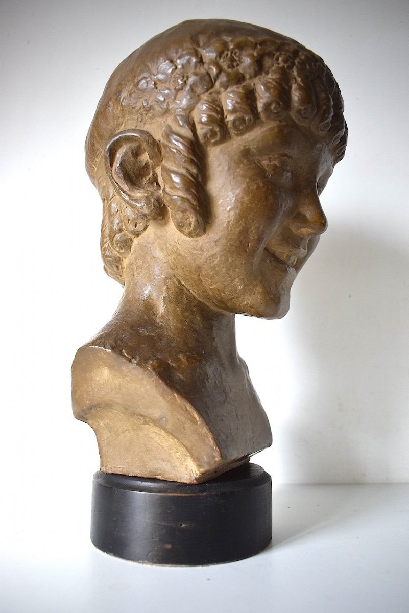 Jeanne Leyritz Vesques Art Deco Terracotta Bust Young Girl With Flowered Headband Ref669-photo-4