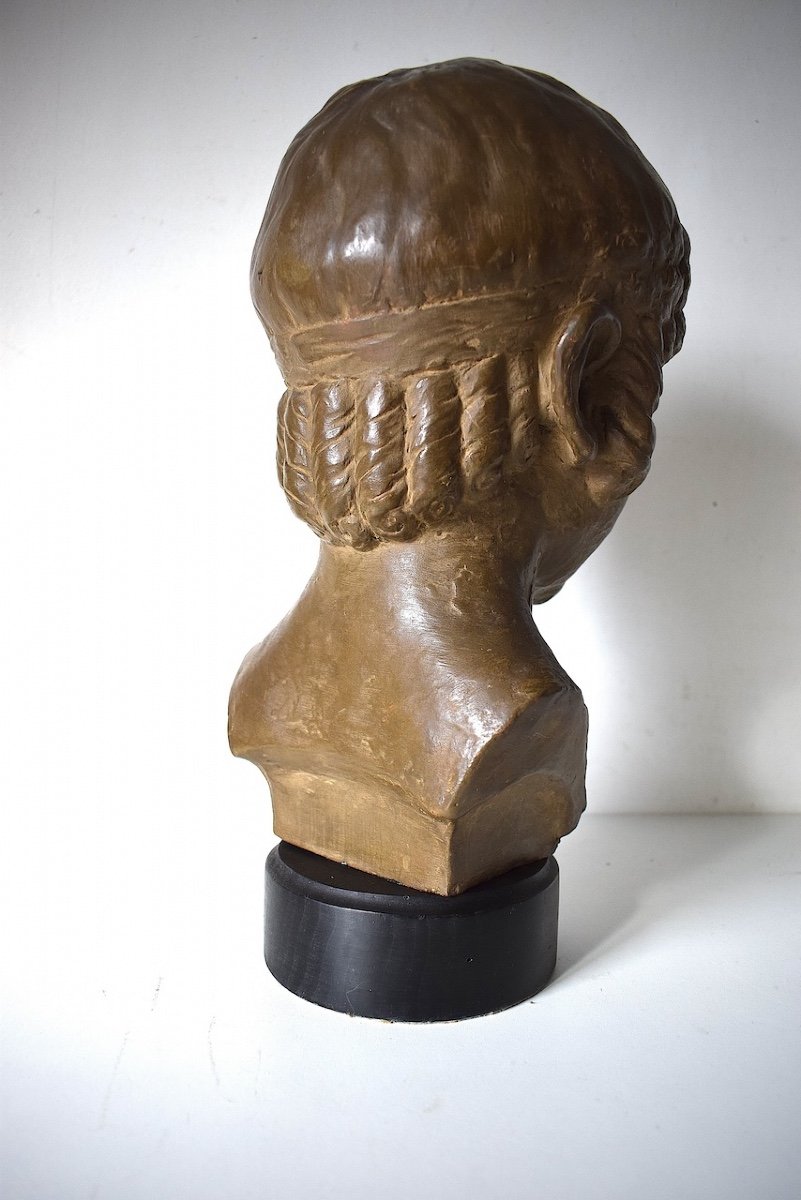Jeanne Leyritz Vesques Art Deco Terracotta Bust Young Girl With Flowered Headband Ref669-photo-1