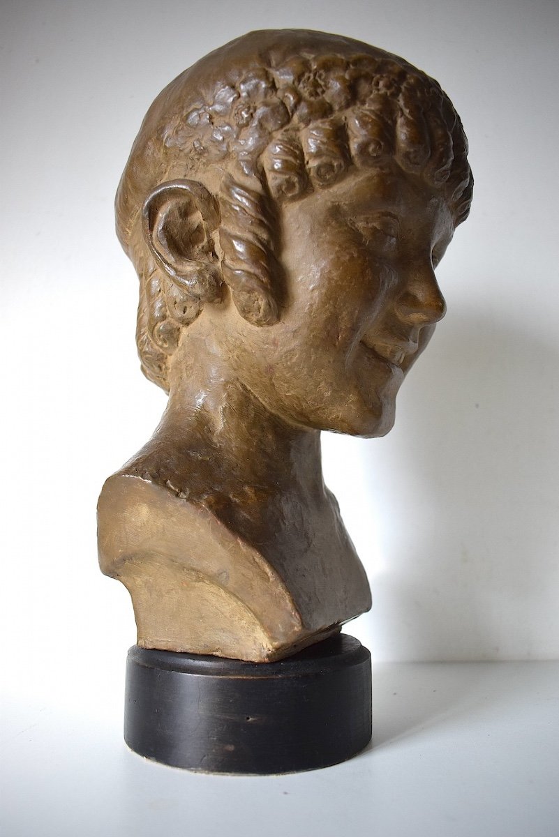 Jeanne Leyritz Vesques Art Deco Terracotta Bust Young Girl With Flowered Headband Ref669-photo-6