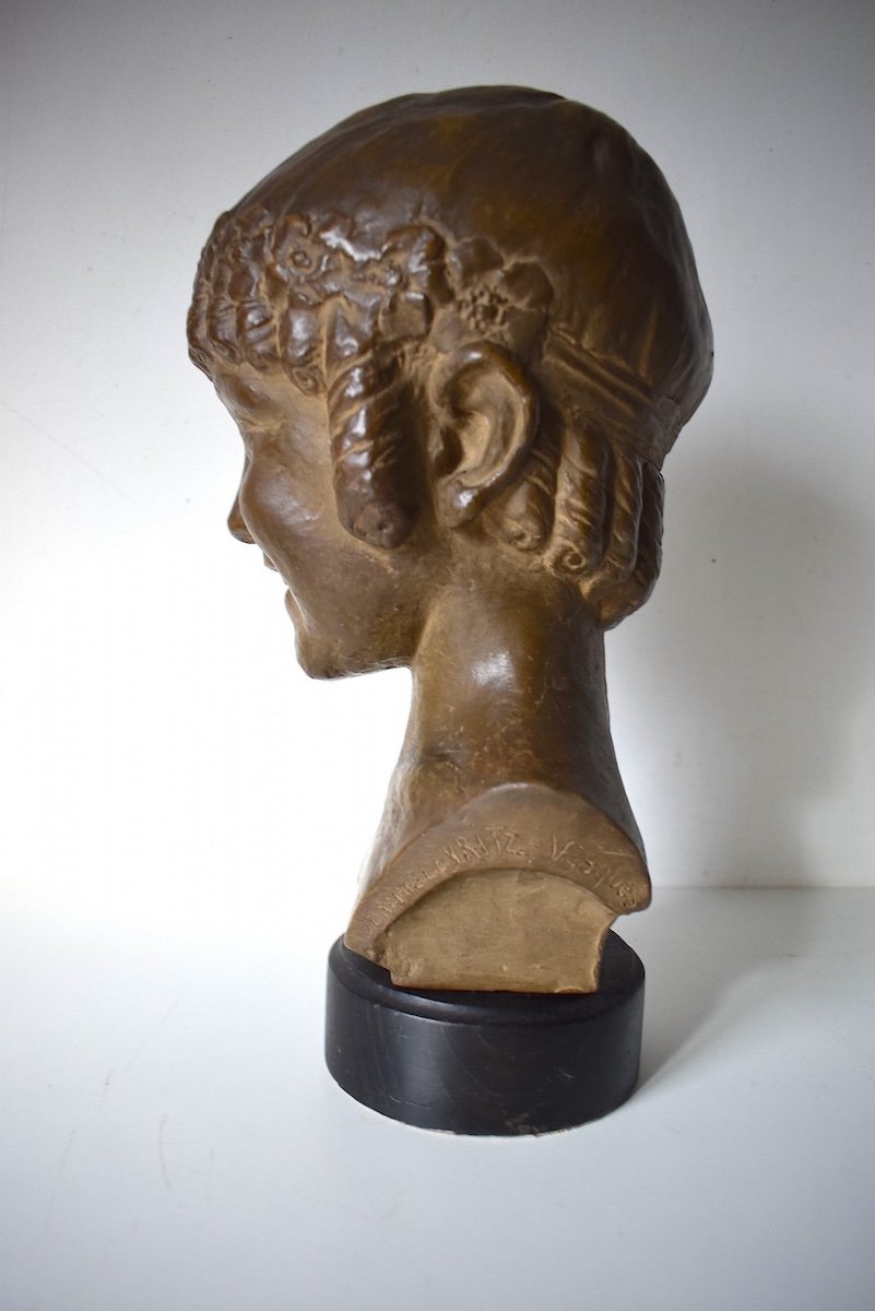 Jeanne Leyritz Vesques Art Deco Terracotta Bust Young Girl With Flowered Headband Ref669-photo-8