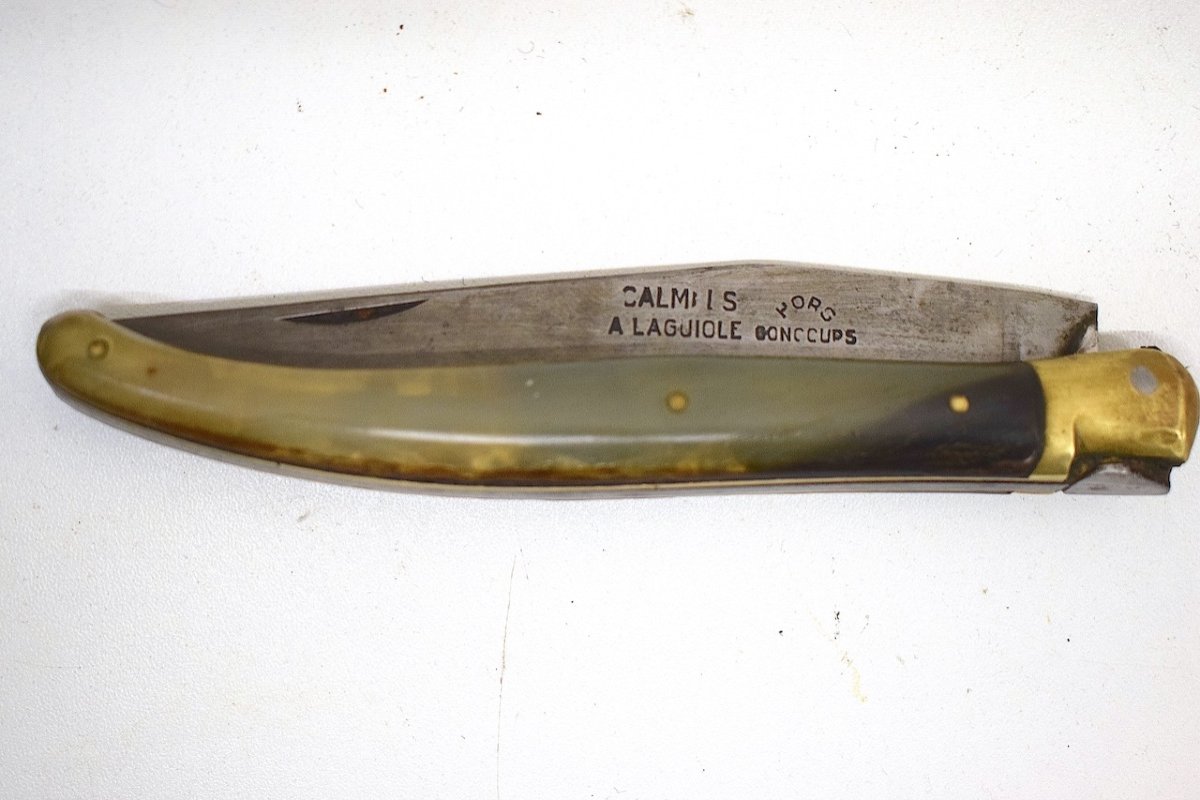 Old Calmels Laguiole Knife Out Of Competition Horn Handle Popular Art Ref713-photo-2