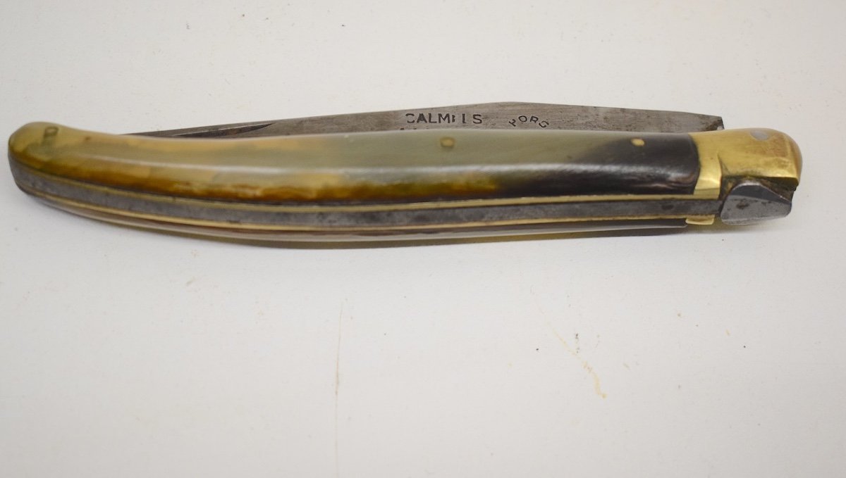 Old Calmels Laguiole Knife Out Of Competition Horn Handle Popular Art Ref713-photo-3