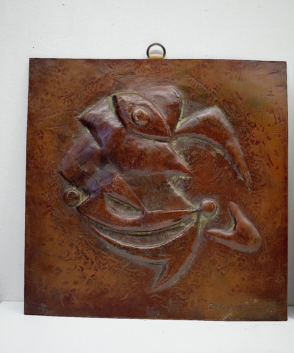 Two Panels In Copper Dinanderie Modern Art Signed Chaumette 1972 Ref740-photo-2