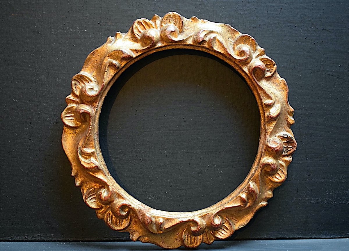 Pair Italian Frame Round Carved Golden Wood 1950s Rabbet 17.5 X17.5 Cm Frame Ref C1143-photo-3