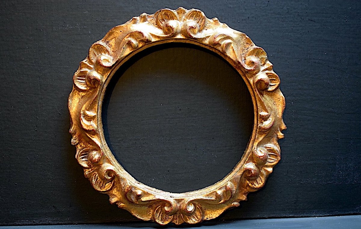 Pair Italian Frame Round Carved Golden Wood 1950s Rabbet 17.5 X17.5 Cm Frame Ref C1143-photo-2