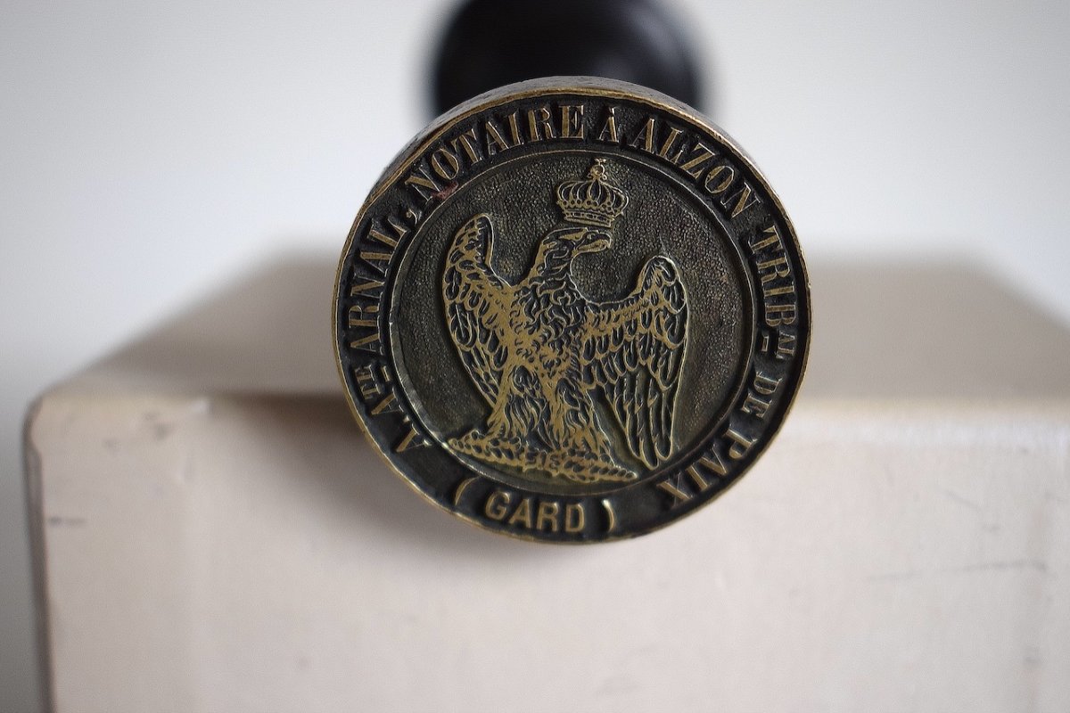 Stamp Seal Stamp Bronze Matrix Justice Of The Peace Notary Alzon Gard Crowned Eagle Ref750-photo-2