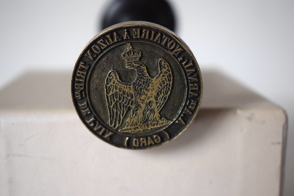 Stamp Seal Stamp Bronze Matrix Justice Of The Peace Notary Alzon Gard Crowned Eagle Ref750-photo-4