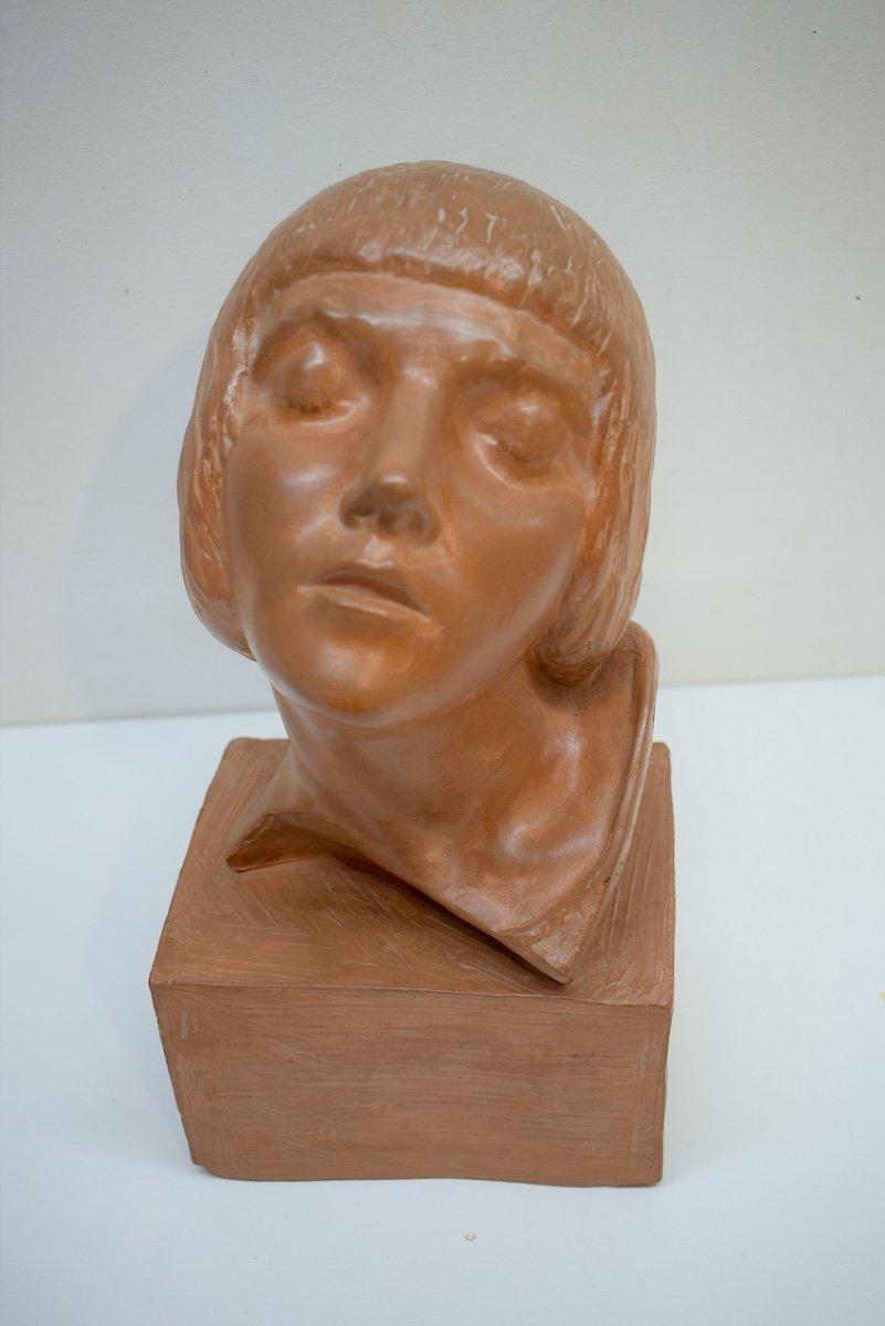 Maxime Real Del Sarte Art Deco Terracotta Head Of Woman Joan Of Arc Ref752-photo-2