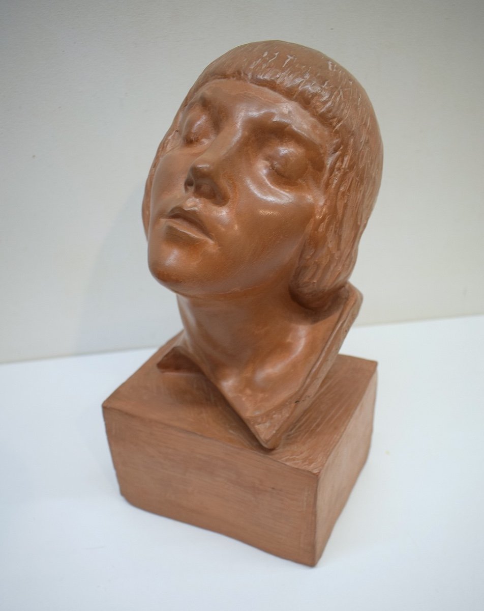 Maxime Real Del Sarte Art Deco Terracotta Head Of Woman Joan Of Arc Ref752-photo-3