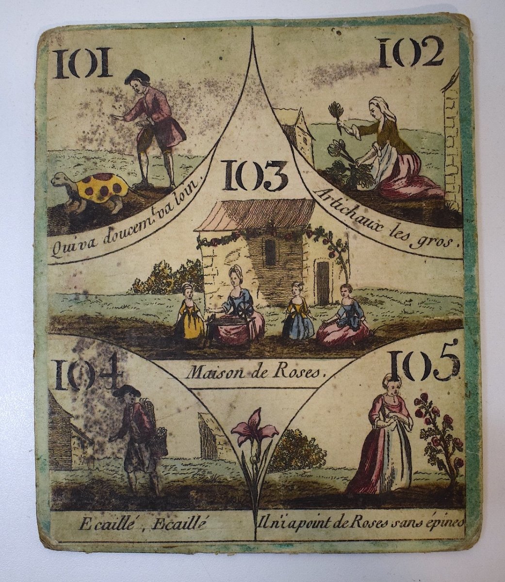 Curiosité Carte d'Un Ancien Jeu De Cavagnole XVIII 18th Biribi Nain Jaune Ref760