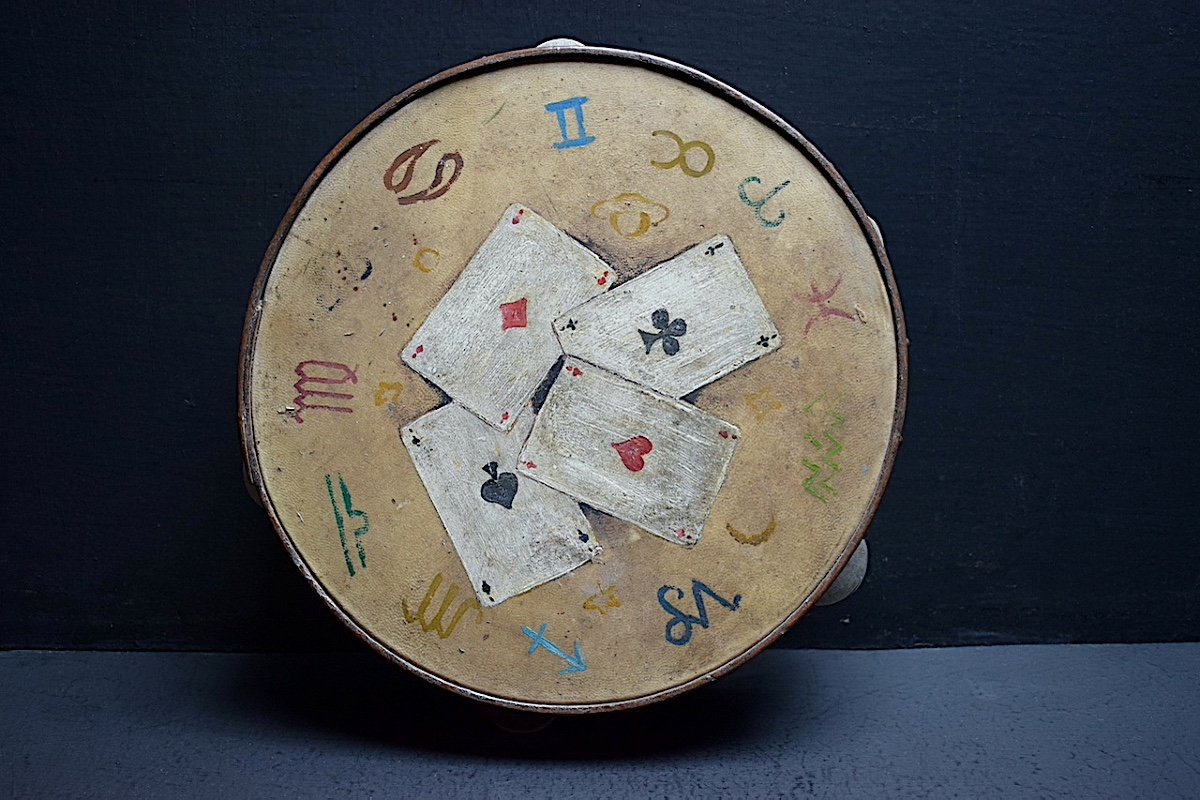 Painted Tambourine Signs Of The Zodiac Game Cards XIX Musical Instrument Astrology Ref767-photo-2