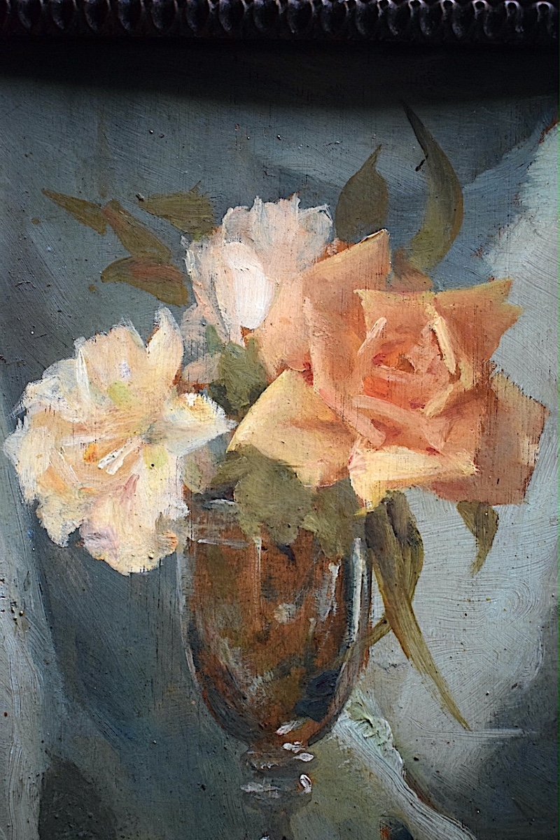 Alexandre Courtines Bouquet Of Roses Flowers Glass Still Life XIXth Century Rt1040-photo-3