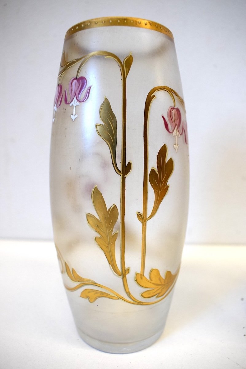 Pair Of Art Nouveau Enameled Glass Vases Decorated With Flowers Monogram E. G Gallé Ref782-photo-4