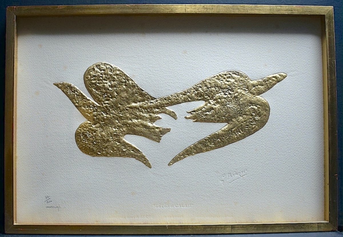 Lithographie Gaufrée Or Hommage Aux Bijoux De Georges Braque Signé Par L’éditeur Ref1172