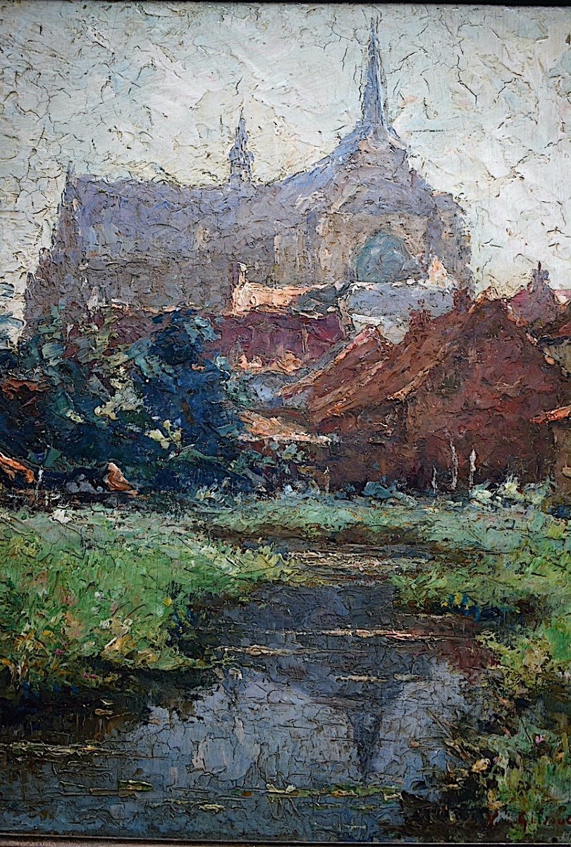 Gilsoul Victor Olivier Belgian Village Church River Impressionist XIX XX Th Rt1193-photo-2