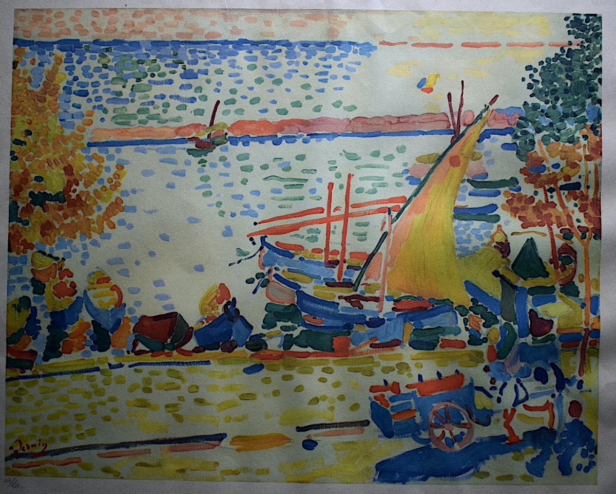 Lithographie couleur ANDRÉ  DERAIN Le Port de Collioure marine Post Impressionniste XX RT1205-photo-2