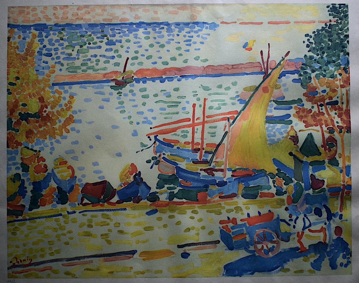 Lithographie couleur ANDRÉ  DERAIN Le Port de Collioure marine Post Impressionniste XX RT1205-photo-3