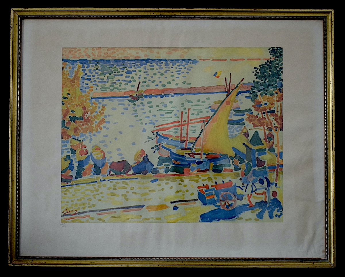 Lithographie couleur ANDRÉ  DERAIN Le Port de Collioure marine Post Impressionniste XX RT1205