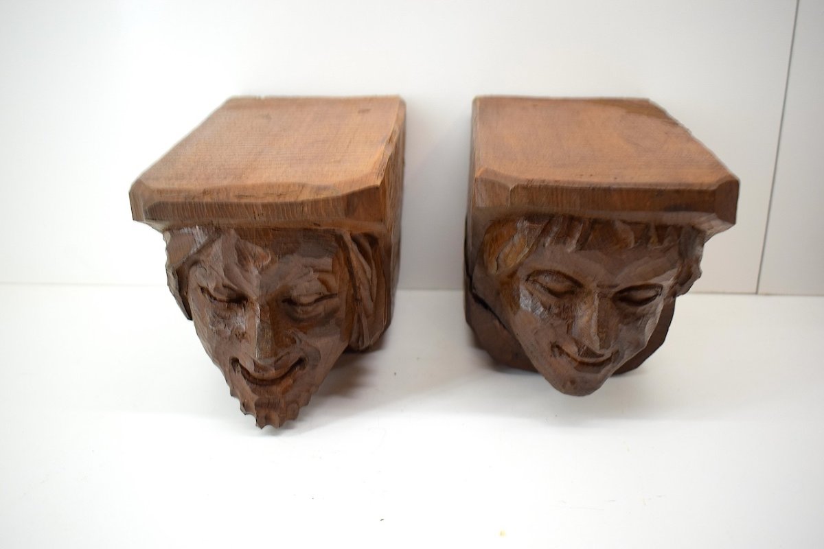 Pair Of Carved Wooden Corbels In The Renaissance Style, Haute Epoque Ref1012 -photo-3