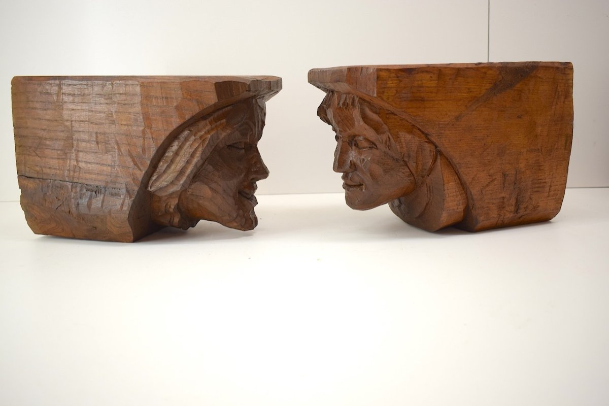 Pair Of Carved Wooden Corbels In The Renaissance Style, Haute Epoque Ref1012 