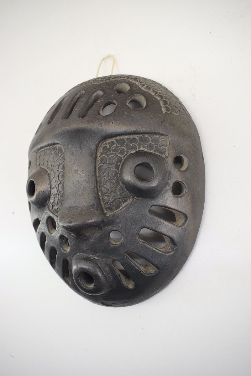 Africanist Mask Wall Lamp In Satin Black Ceramic Signed To Identify Ref1023 -photo-3