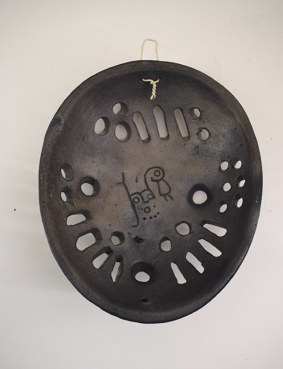 Africanist Mask Wall Lamp In Satin Black Ceramic Signed To Identify Ref1023 -photo-4