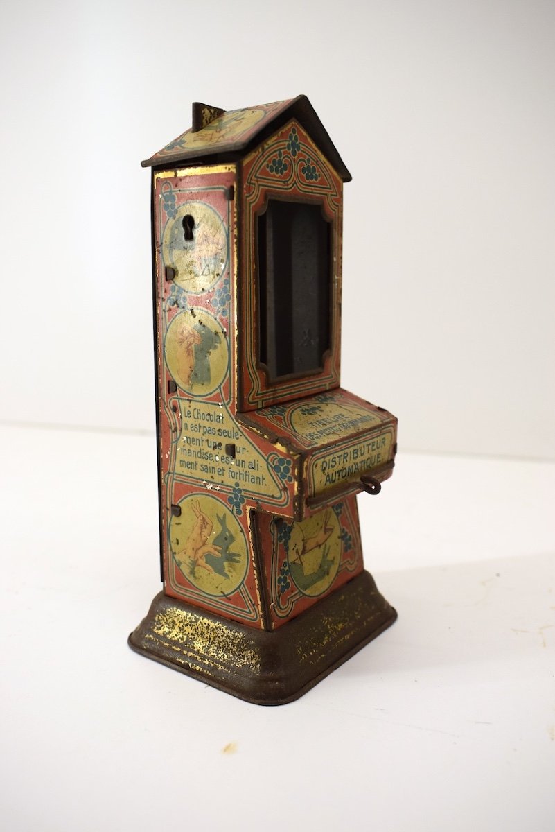  Piggy Bank Tin Lithographed Advertising Object Chocolate Dispenser 1900 1920 Ref1024-photo-2