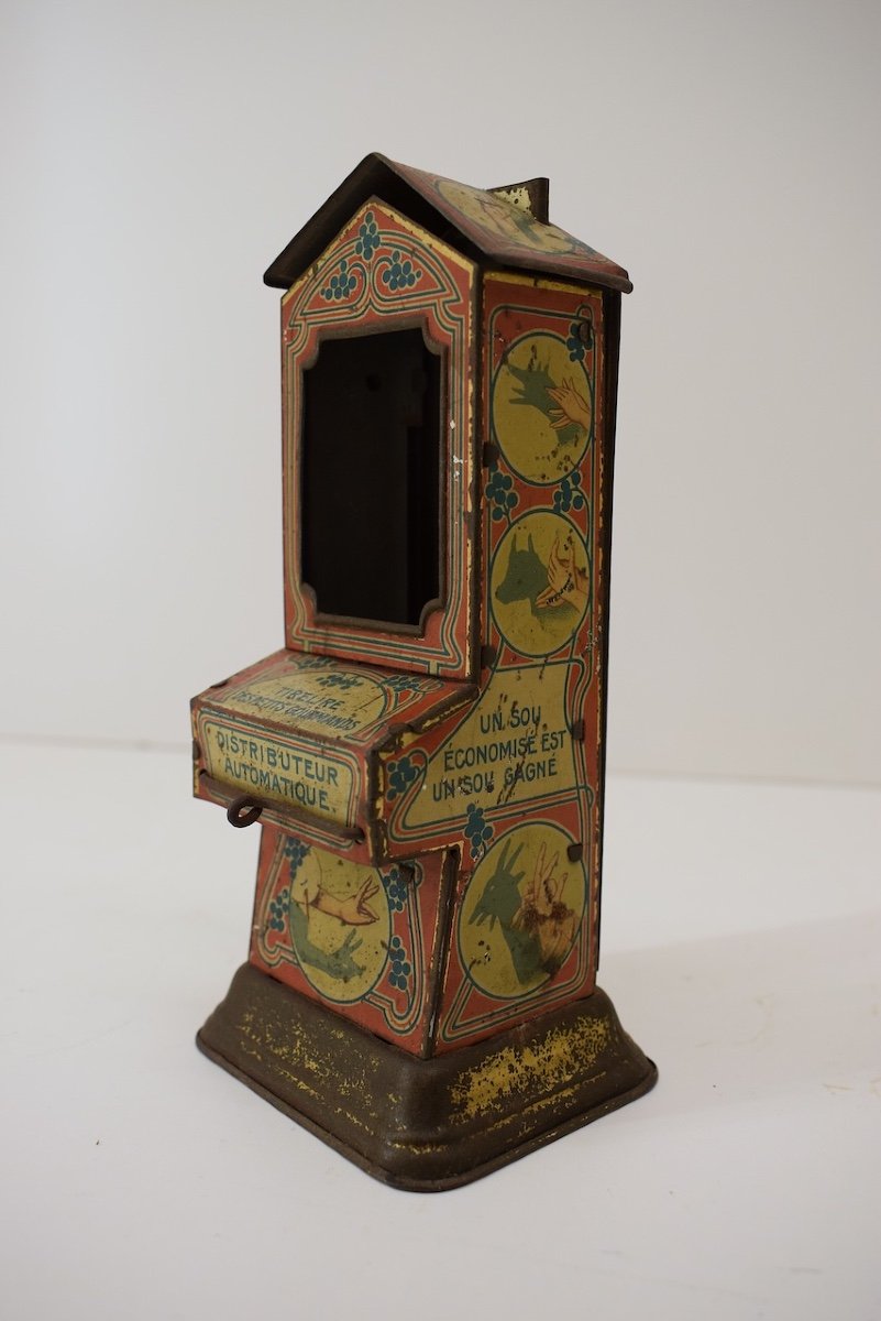  Piggy Bank Tin Lithographed Advertising Object Chocolate Dispenser 1900 1920 Ref1024-photo-3