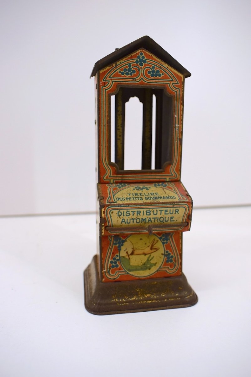  Piggy Bank Tin Lithographed Advertising Object Chocolate Dispenser 1900 1920 Ref1024