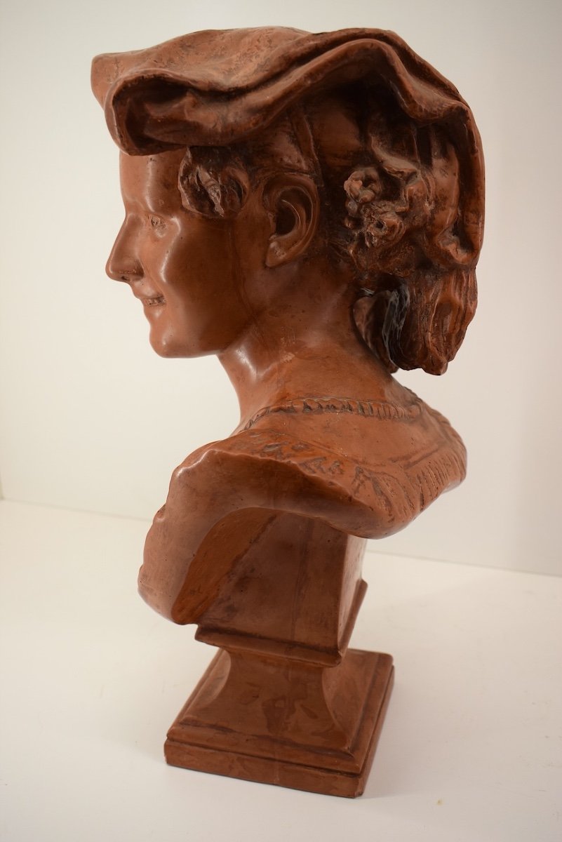 Buste De Jeune Femme Dit La Rieuse Napolitaine Terre Cuite  d'Après Jb Carpeaux Ref1029 -photo-1