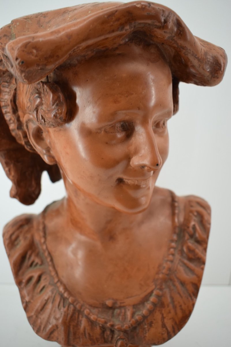 Buste De Jeune Femme Dit La Rieuse Napolitaine Terre Cuite  d'Après Jb Carpeaux Ref1029 -photo-6