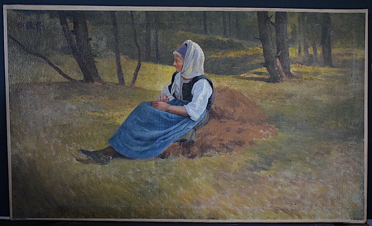 Breton School Woman In The Forest Brittany Impressionist Symbolism 19th Century Rt1221-photo-2