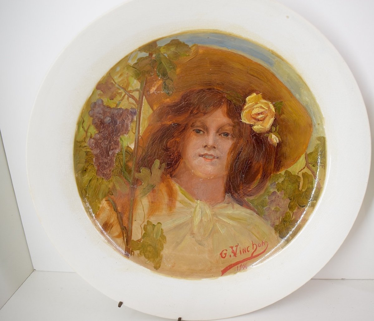 Four Hand Painted Earthenware Dishes Art Nouveau Woman The 4 Seasons Signed Vinchon Ref1036-photo-1