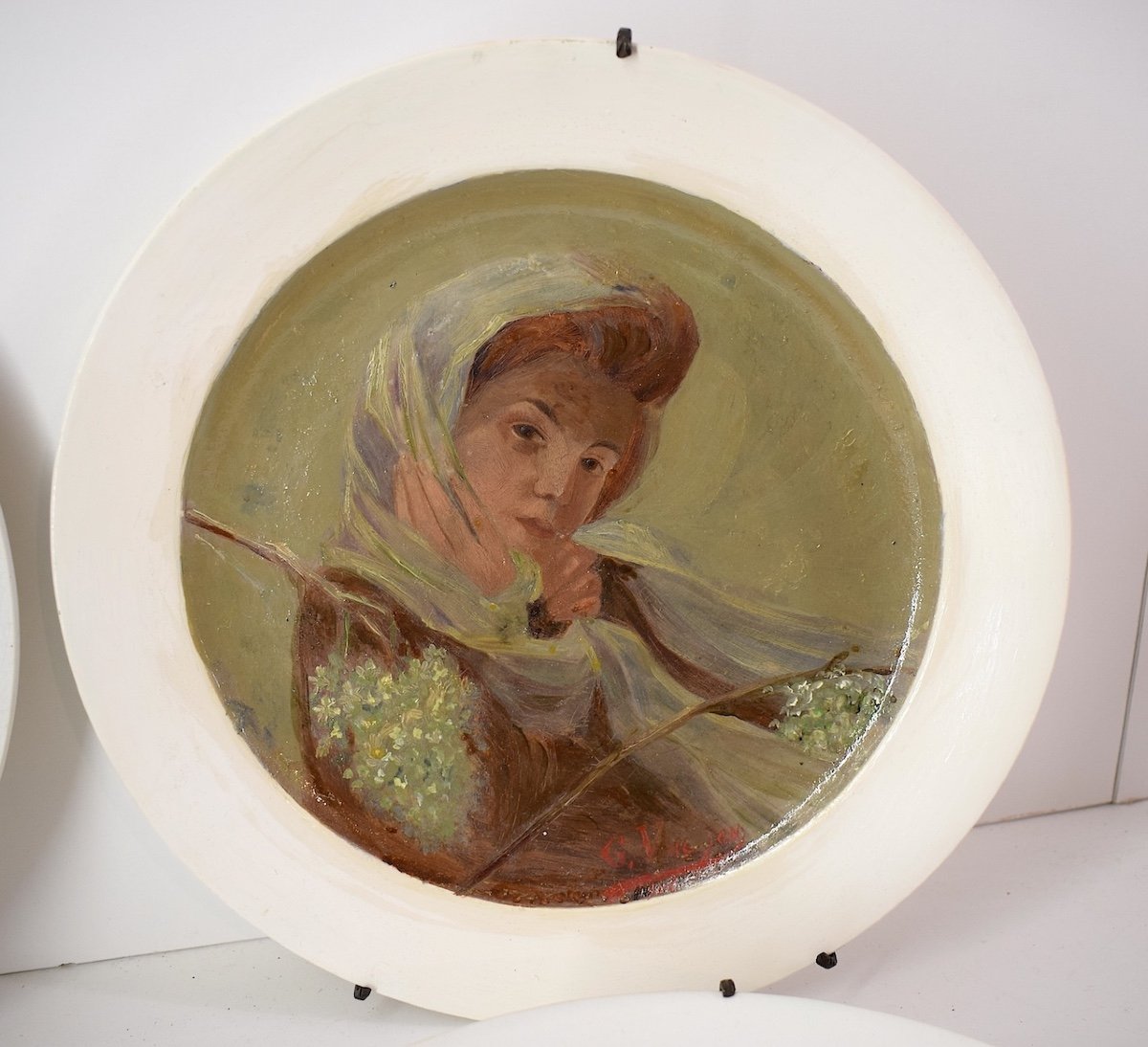 Four Hand Painted Earthenware Dishes Art Nouveau Woman The 4 Seasons Signed Vinchon Ref1036-photo-2