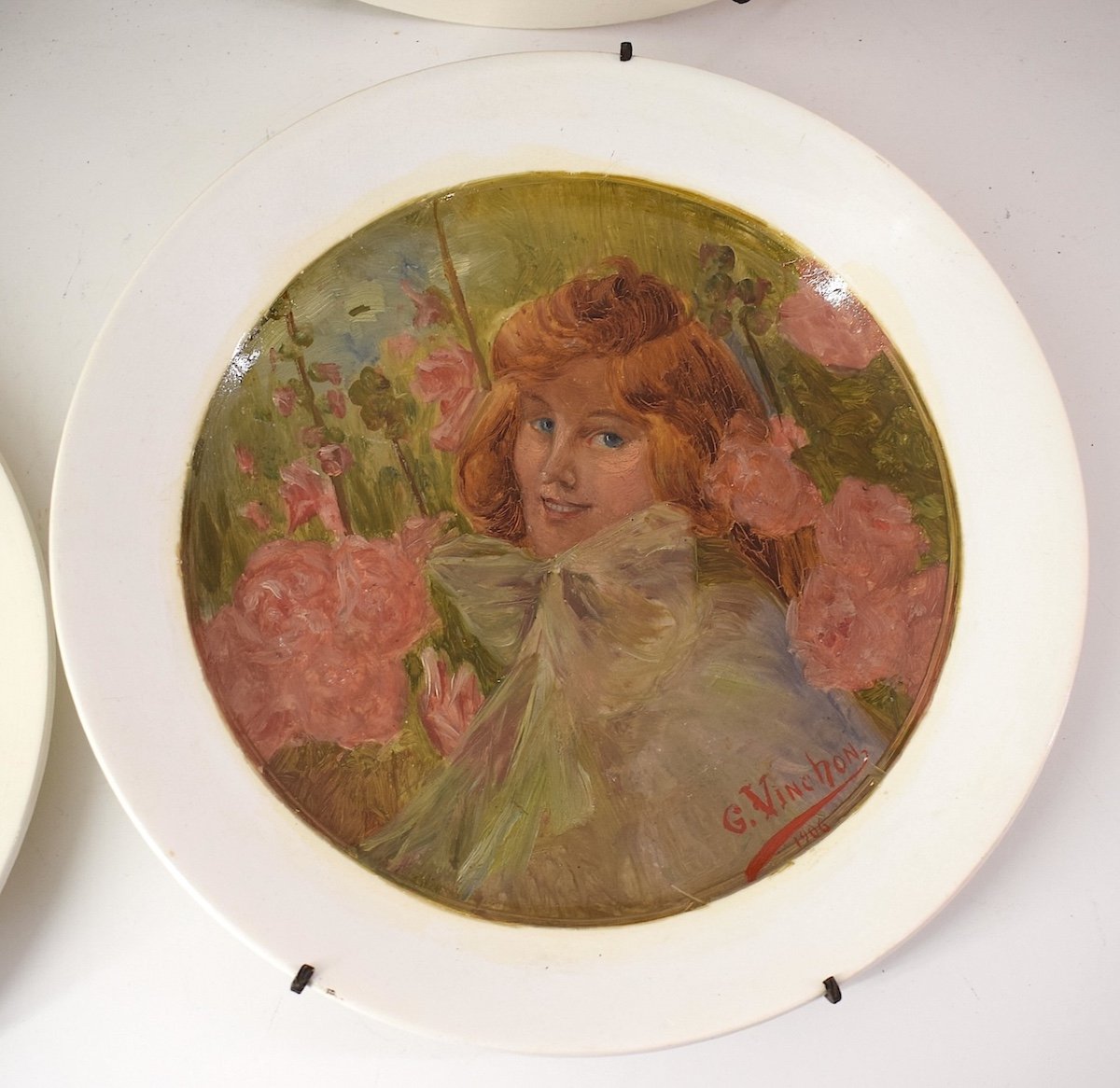 Four Hand Painted Earthenware Dishes Art Nouveau Woman The 4 Seasons Signed Vinchon Ref1036-photo-4