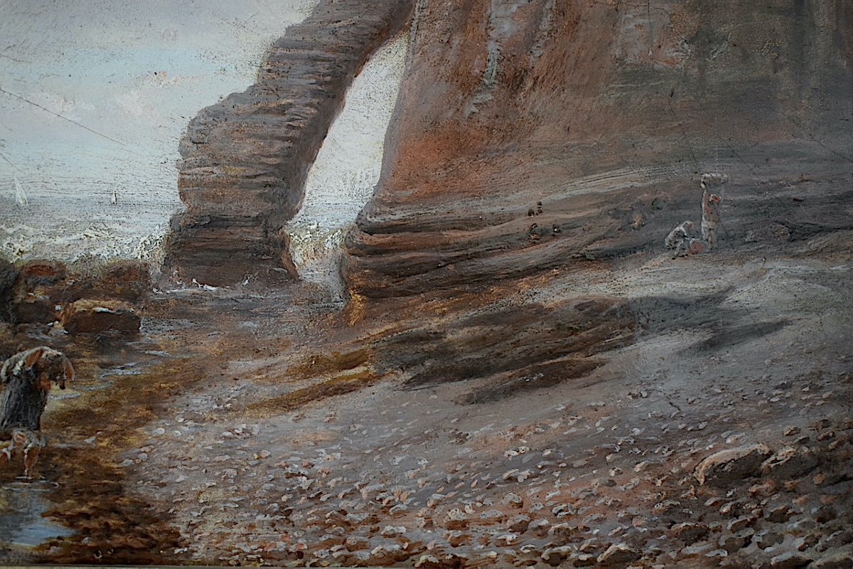 Cliffs Of Etretat Normandy Marine Animated Beach Scene Fishermen 19th Century Rt1127-photo-1